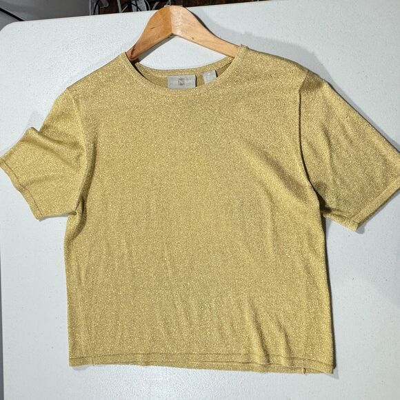 Nordstrom Silk Blend Short Sleeved Sweater Gold Size M - Picture 4 of 6
